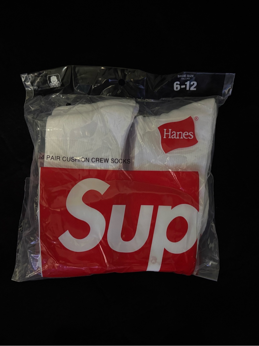 Supreme x Hanes White Athletic Crew Socks with Red Logo